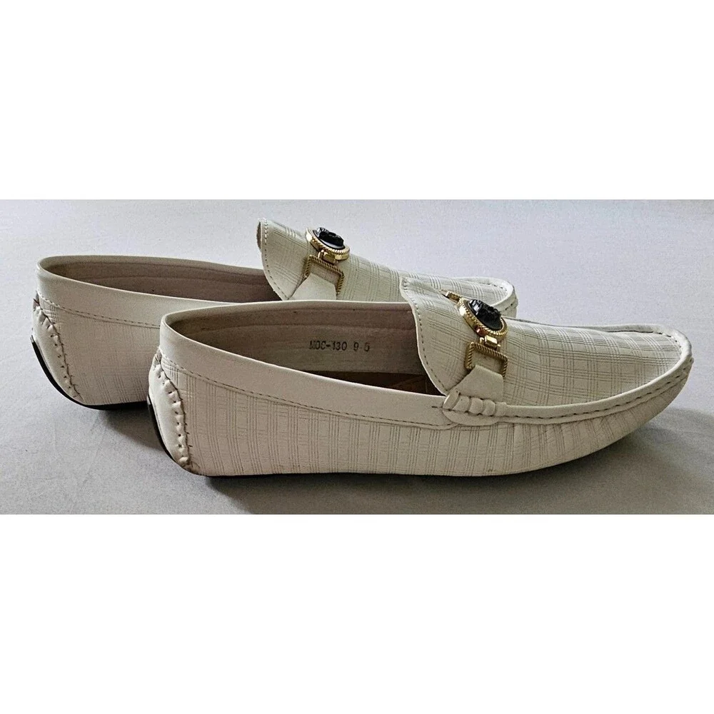 Royal Mens Driver Loafers 9.5 White Leopard Medallion Bit Slip On Moc Toe Casual